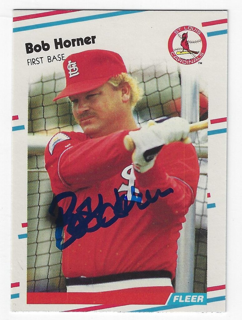 Autographed Bob Horner St Louis Cardinals Fleer Card Main Line