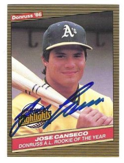 Autographed JOSE CANSECO Oakland A S 1986 Donruss Highlights Card