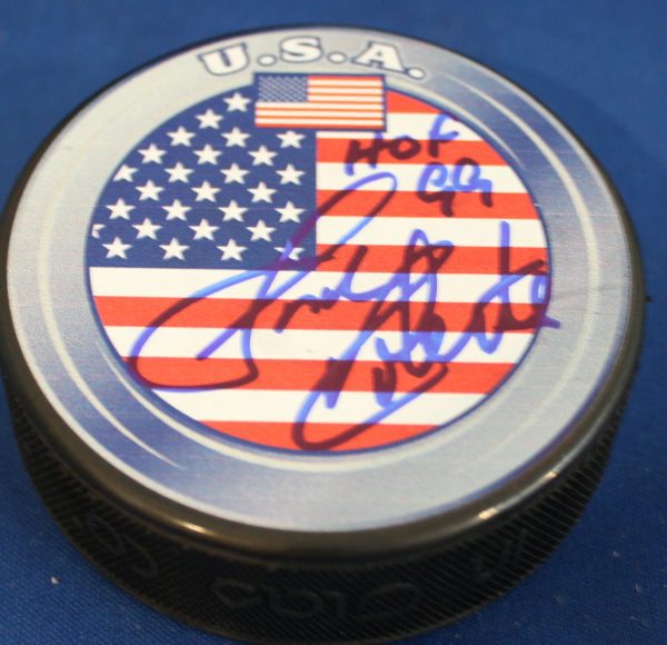 Autographed Gordie Roberts USA Hockey Puck