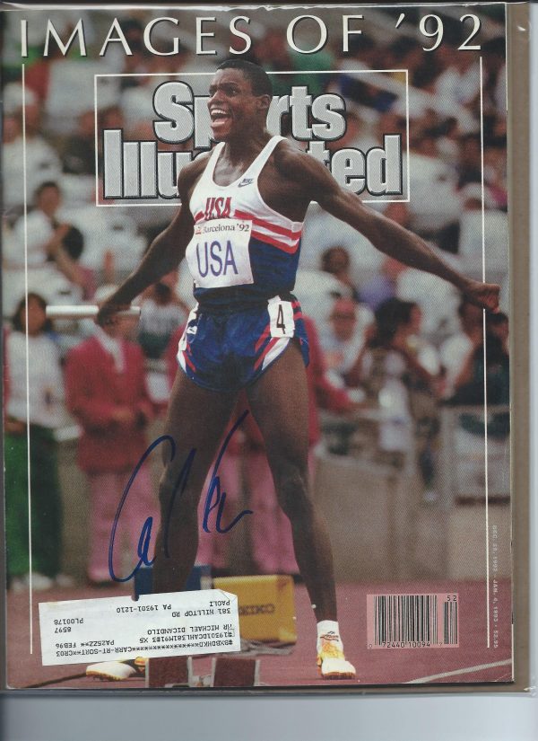 Autographed Carl Lewis Olympics Sports Illustrated Issue Date is 812/28/92 w/COA