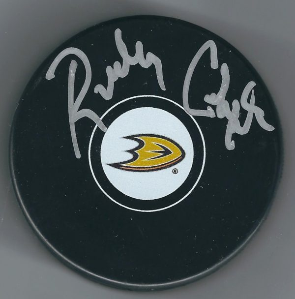 Autographed RANDY CARLYLE Anaheim Ducks Hockey Puck