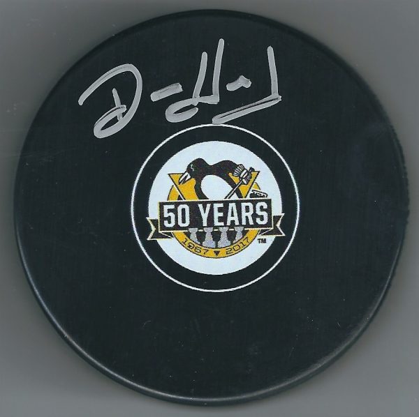 Autographed DENIS HERRON Pittsburgh Penguins 50th Anniversary Hockey Puck