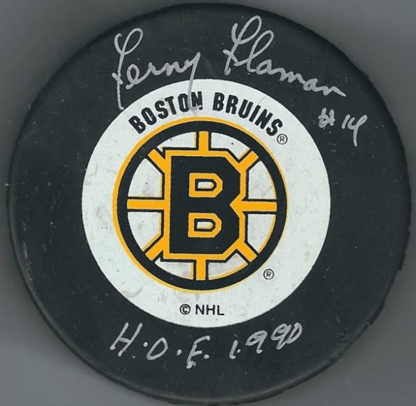 Autographed FERN FLAMAN Boston Bruins Hockey Puck