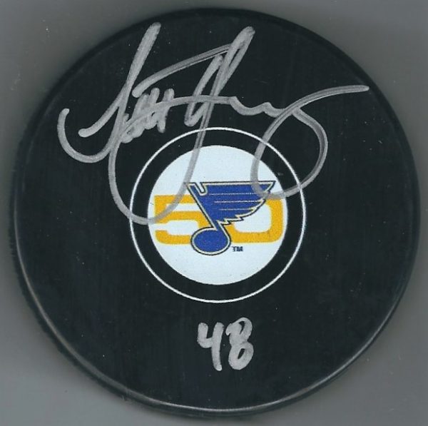 Autographed SCOTT YOUNG St. Louis Blues 50th Anniversary Hockey Puck