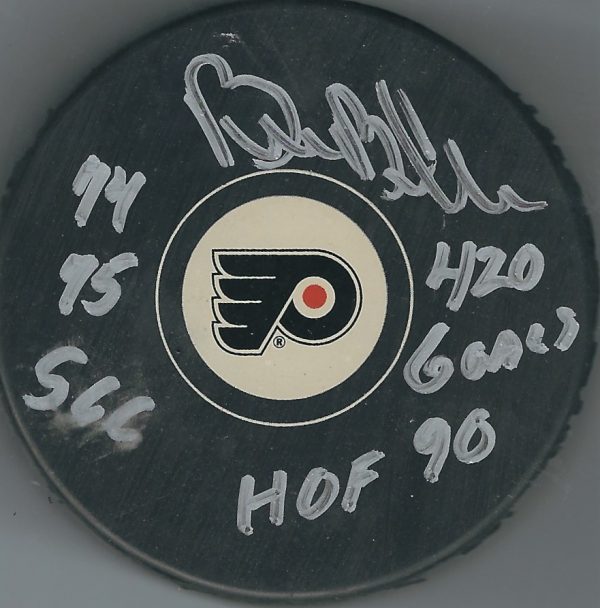 AUTOGRAPHED BILL BARBER Philadelphia Flyers Puck