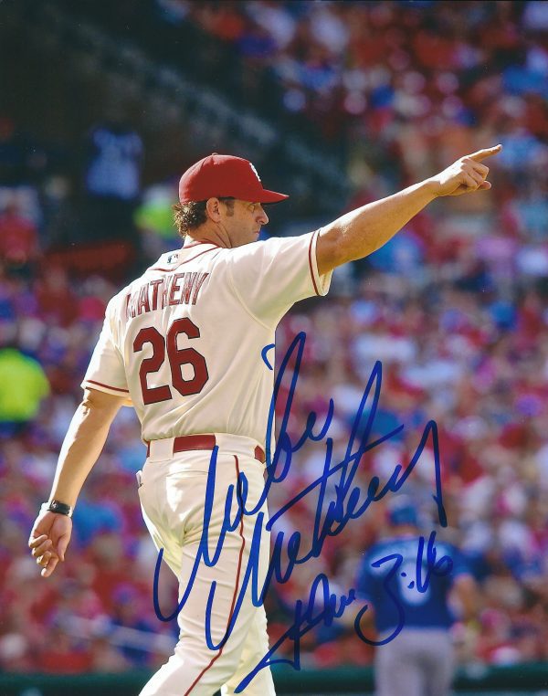 AUTOGRAPHED MIKE MATHENY 8X10 St. Louis Cardinals photo