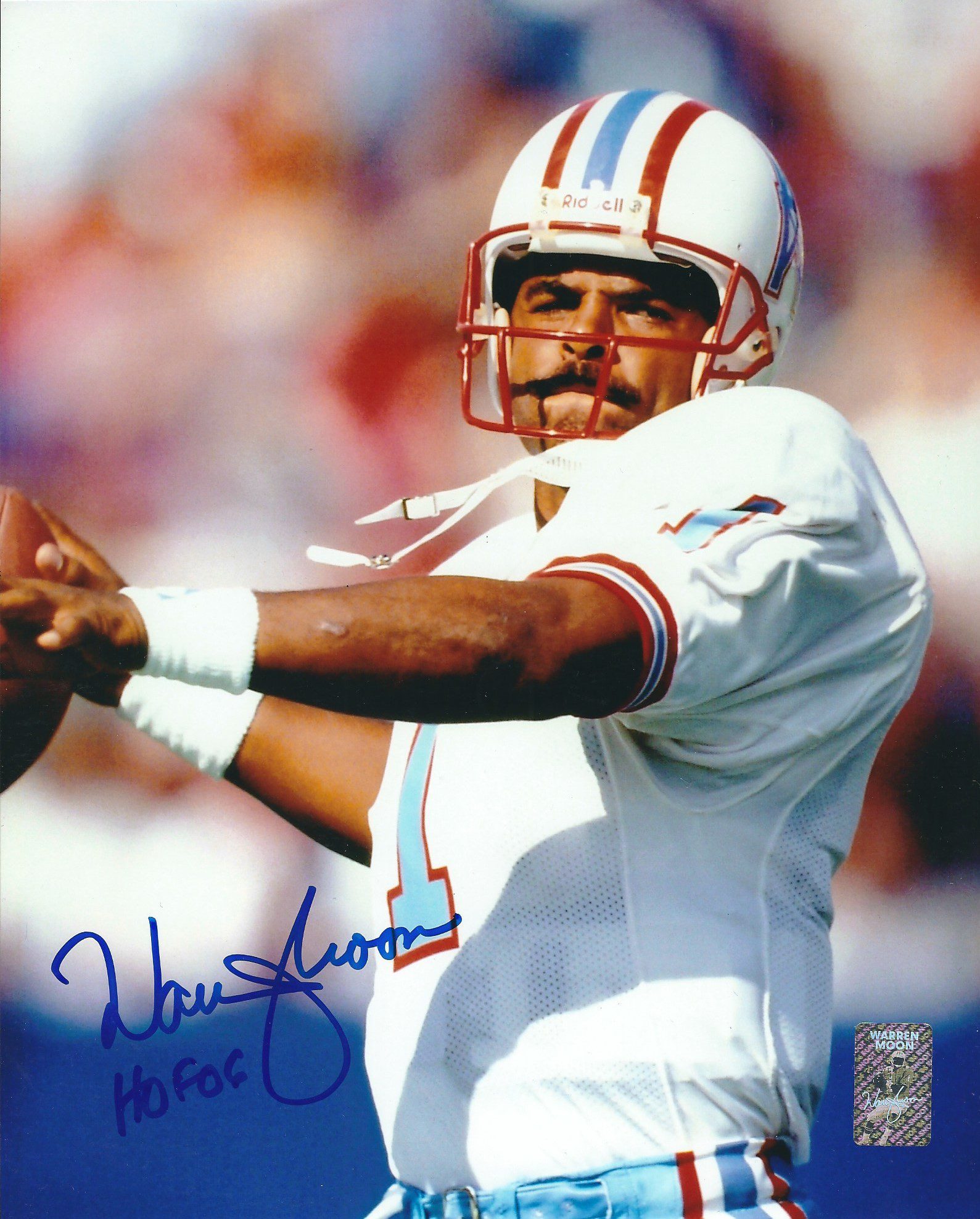 Warren Moon Autographed Houston Oilers 8x10 Photo W/ HOF 06 JSA