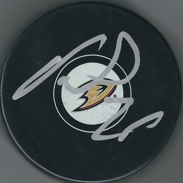 Autographed BRANDON MONTOUR Anaheim Ducks Hockey Puck