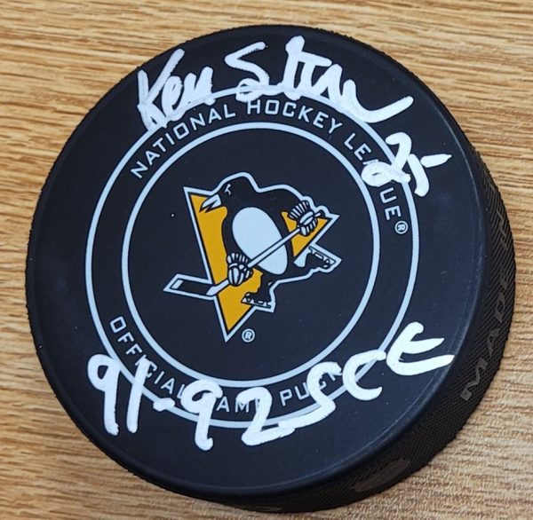 Autographed KEVIN STEVENS Pittsburgh Penguins Game Hockey Puck