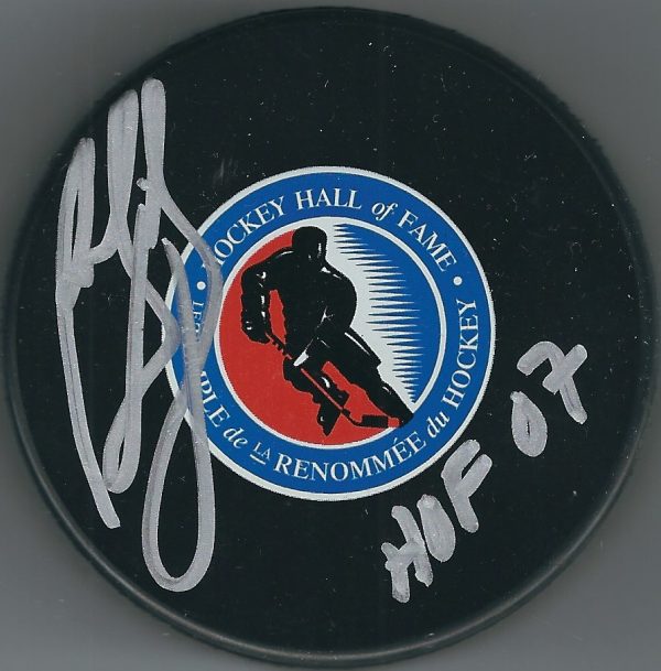 Autographed RON FRANCIS  HOF 07 Hall of Fame Hockey Puck JSA