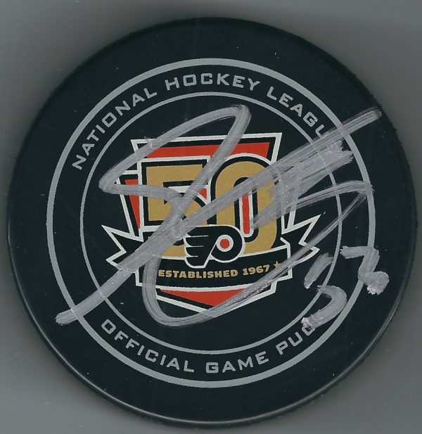 Autographed Shayne Gostisbehere Philadelphia Flyers 50th Anniversary Game Hockey Puck