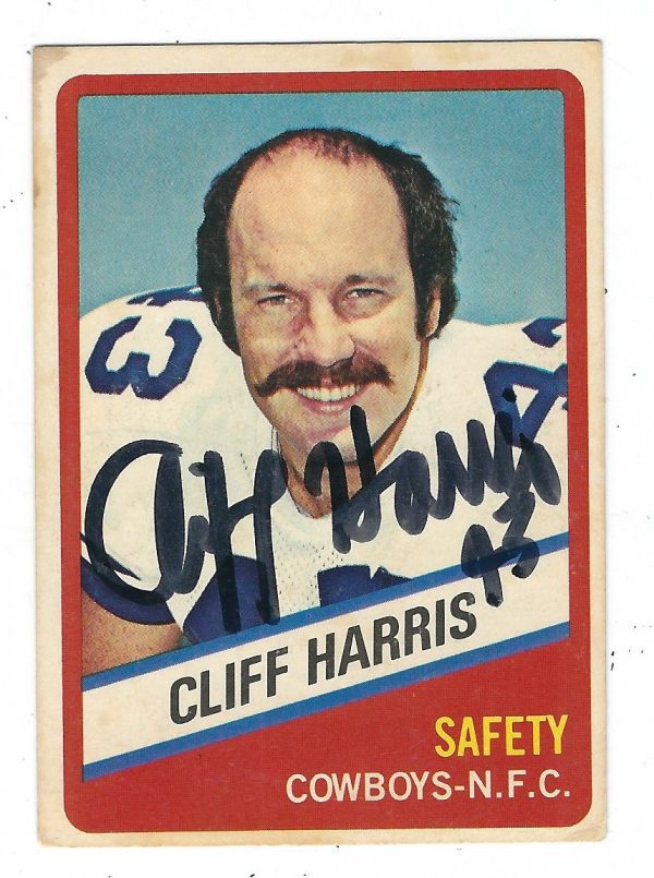 Autographed CLIFF HARRIS Dallas Cowboys 1976 Topps Wonder Bread Card