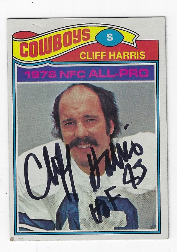 Autographed CLIFF HARRIS Dallas Cowboys 1977 Topps Card