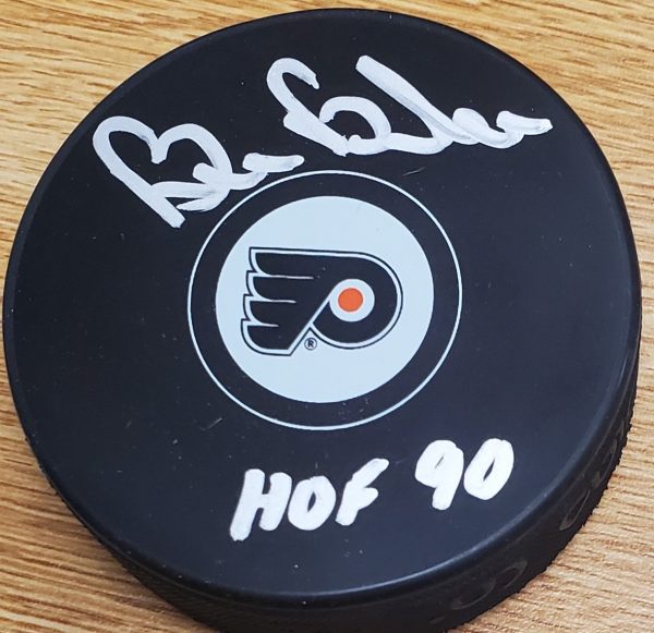 AUTOGRAPHED BILL BARBER "HOF 90" Philadelphia Flyers Hockey Puck