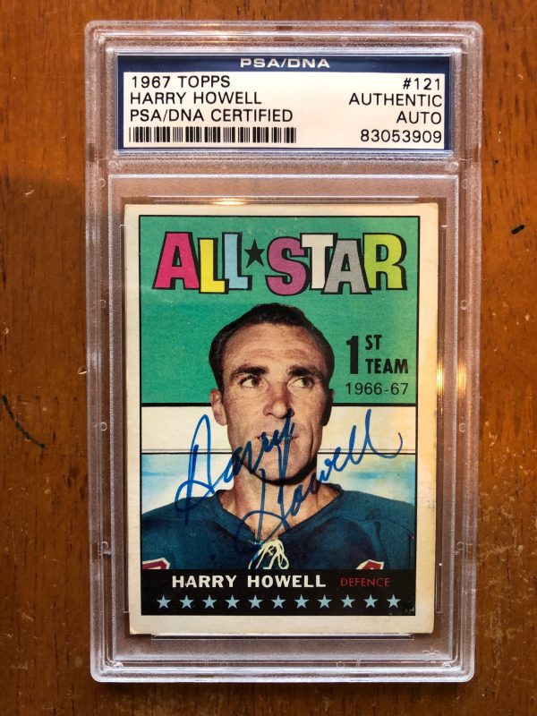 Autographed 1967 Topps Harry Howell New York Rangers Card #121 PSA Slabbed