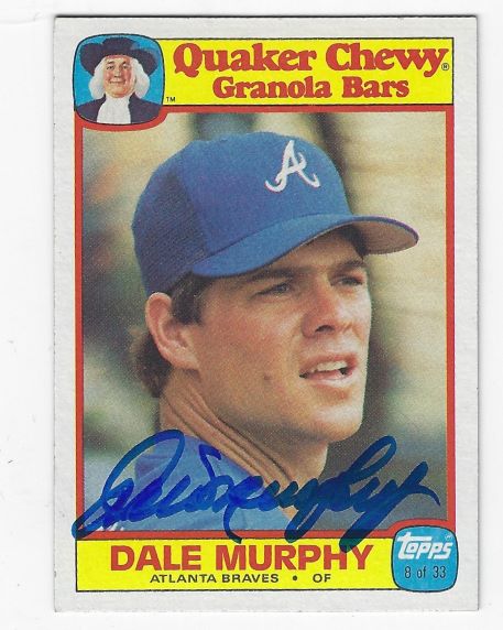 Autographed DALE MURPHY Atlanta Braves 1986 Topps Quaker Chewy