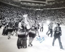 Autographed 16 x 20 GERRY CHEEVERS Boston Bruins Photo - Main Line