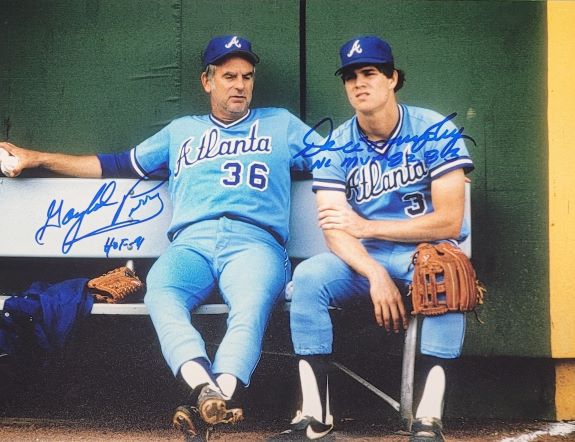 AUTOGRAPHED GAYLORD PERRY HOF 91 and DALE MURPHY NL MVP 82,83 11X14  Atlanta Braves photo - Main Line Autographs