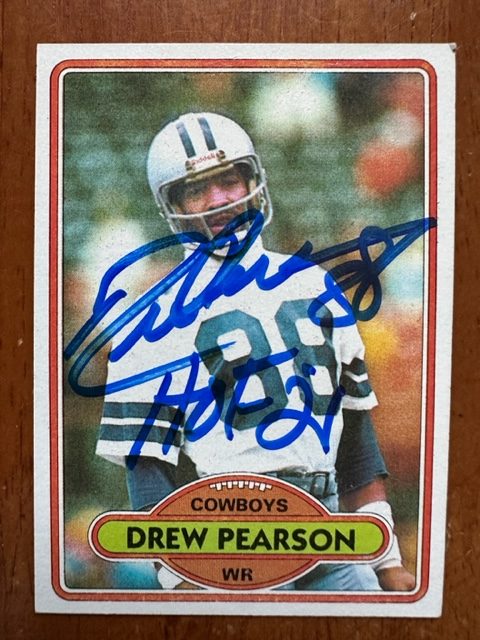 Autographed Drew Pearson Dallas Cowboys 1980 Topps card #250 - Main Line  Autographs