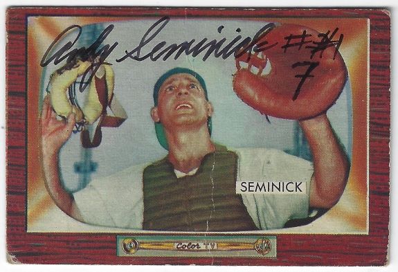 Autographed Andy Seminick Cincinnati Reds 1955 Bowman Card Main Line Autographs