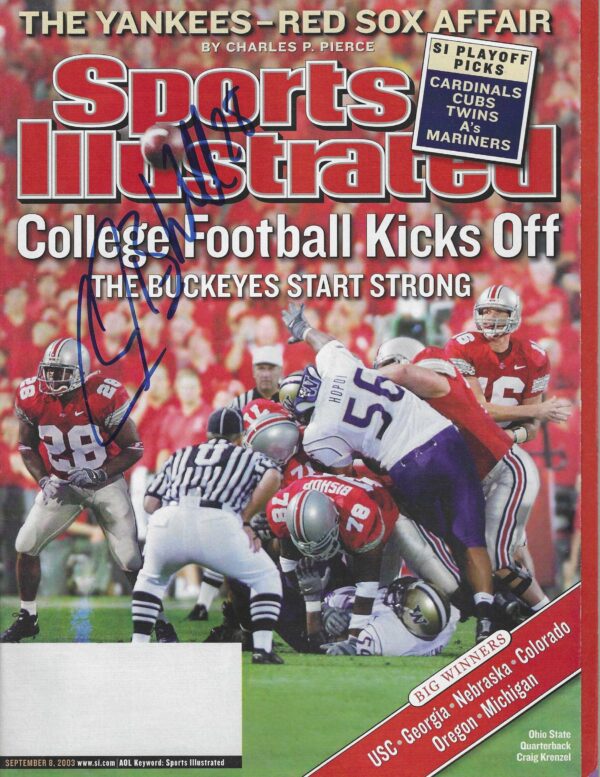 Autographed Chris Beanie Wells Ohio State Sports Illustrated Magazine 9/8/2003