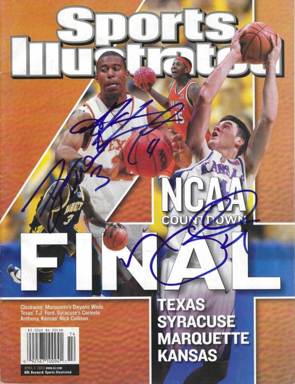 Autographed Dwayne Wade,  TJ Ford,  Nick Collison Sports Illustrated Magazine 4/7/2003