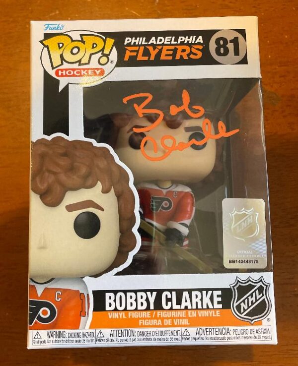 Autographed BOBBY BOB CLARKE Philadelphia Flyers Funko Pop JSA