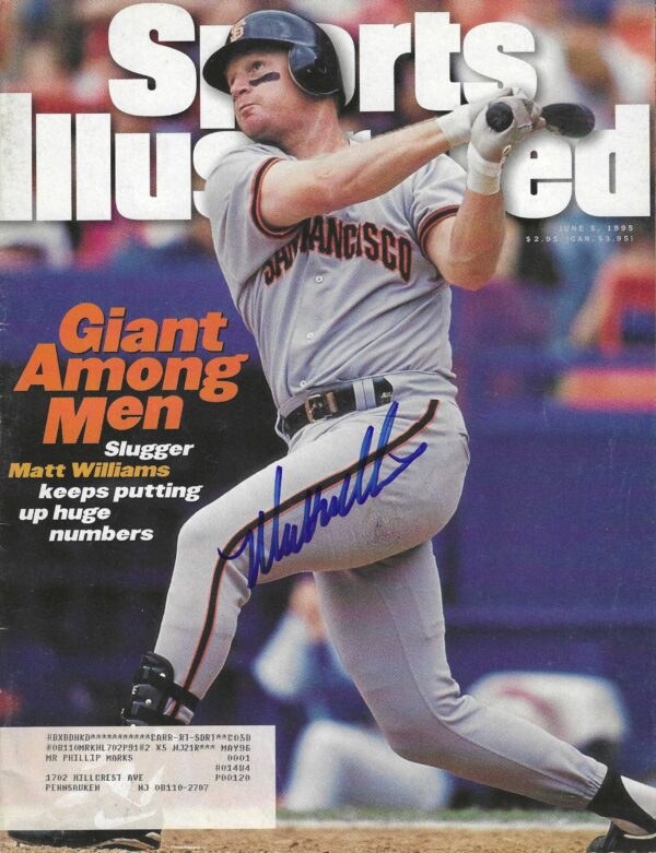 Autographed Matt Williams San Francisco Giants Sports Illustrated Magazine 6/5/1995 w/COA