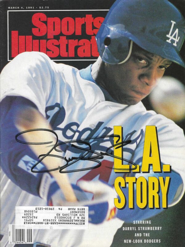 Autographed Darryl Strawberry Los Angeles Dodgers Sports Illustrated Magazine 3/4/1991 w/COA