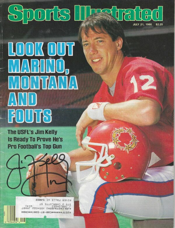 Autographed Jim Kelly Houston Gamblers Sports Illustrated Magazine 7/21/1986