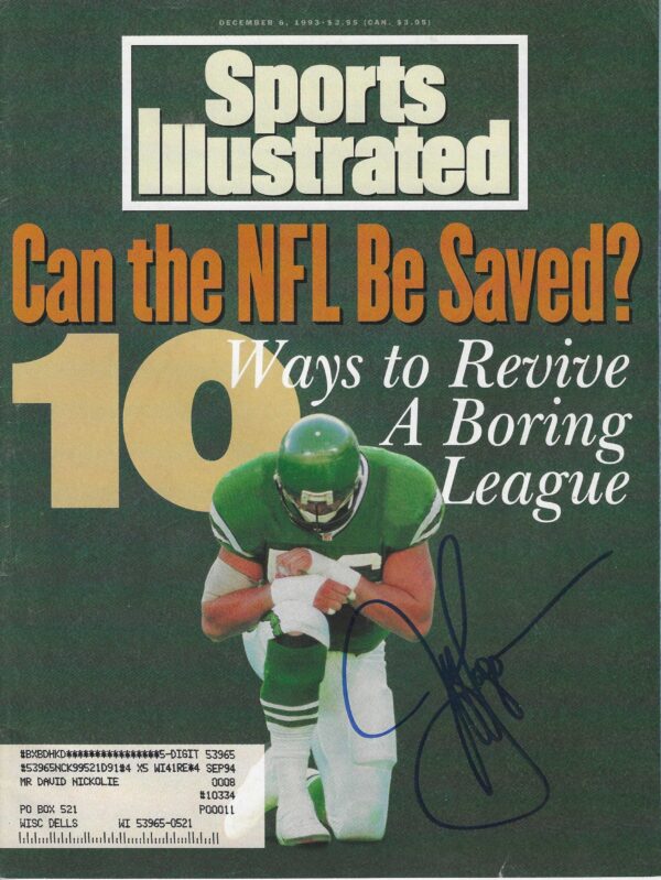 Autographed Jeff Lageman New York Jets Sports Illustrated Magazine 12/6/1993