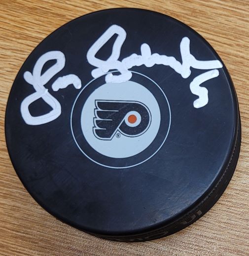 Autographed Larry Goodenough Philadelphia Flyers Hockey Puck - Main ...