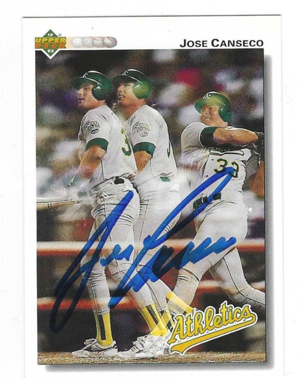 Autographed JOSE CANSECO Oakland A's 1992 Upper Deck Card