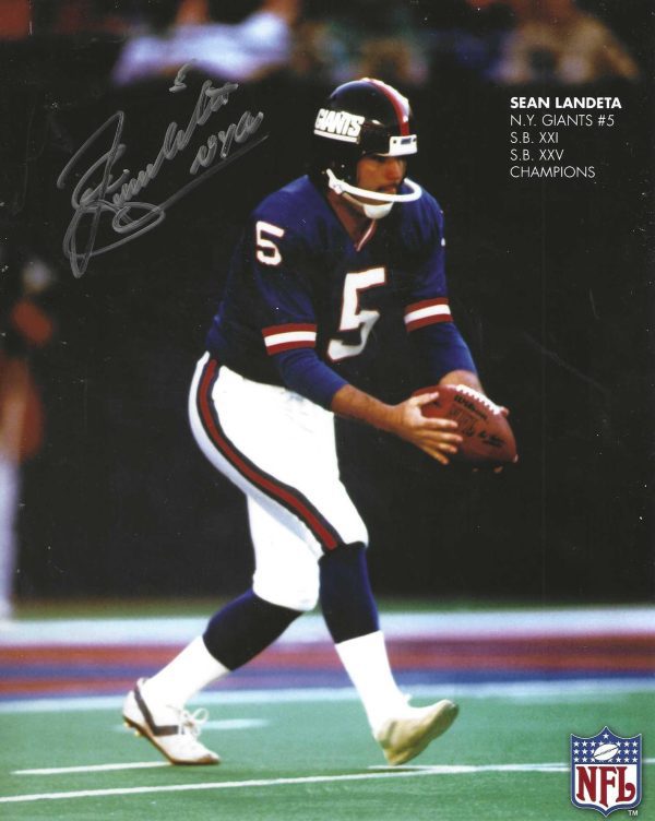 Autographed SEAN LANDETA 8X10 New York Giants Photo