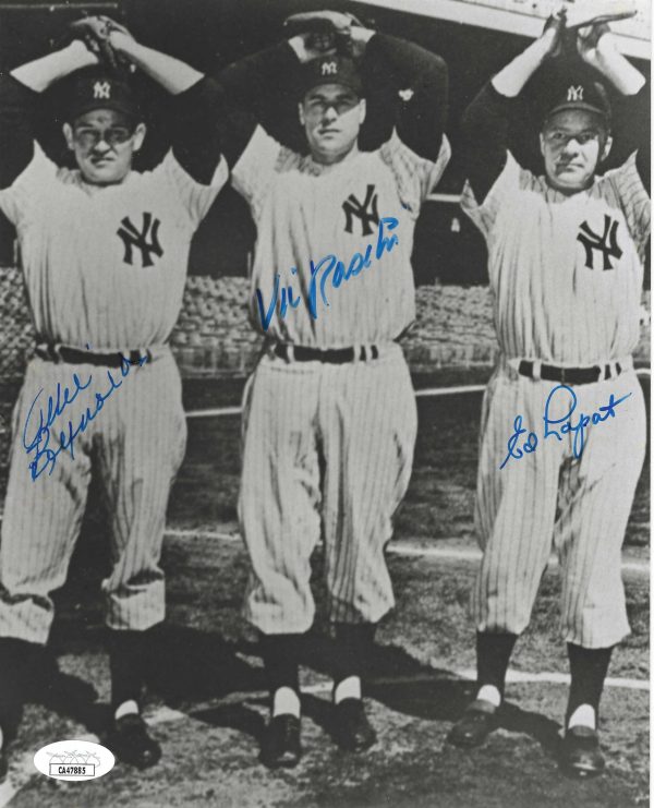 AUTOGRAPHED ALLIE REYNOLDS VIC RASCHI ED LOPAT 8x10 New York Yankees Photo JSA